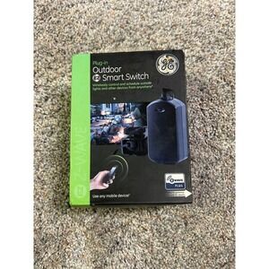 GE Z-Wave Plus Plug-In Outdoor Smart Switch Weather Resistant Black